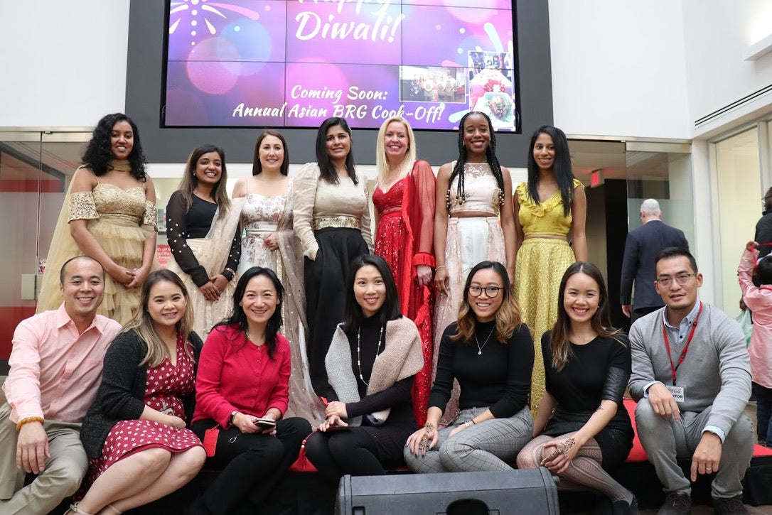 Designer presenting contemporary Indianwear collection at BMO’s Diwali event, celebrating culture, craftsmanship, and community.