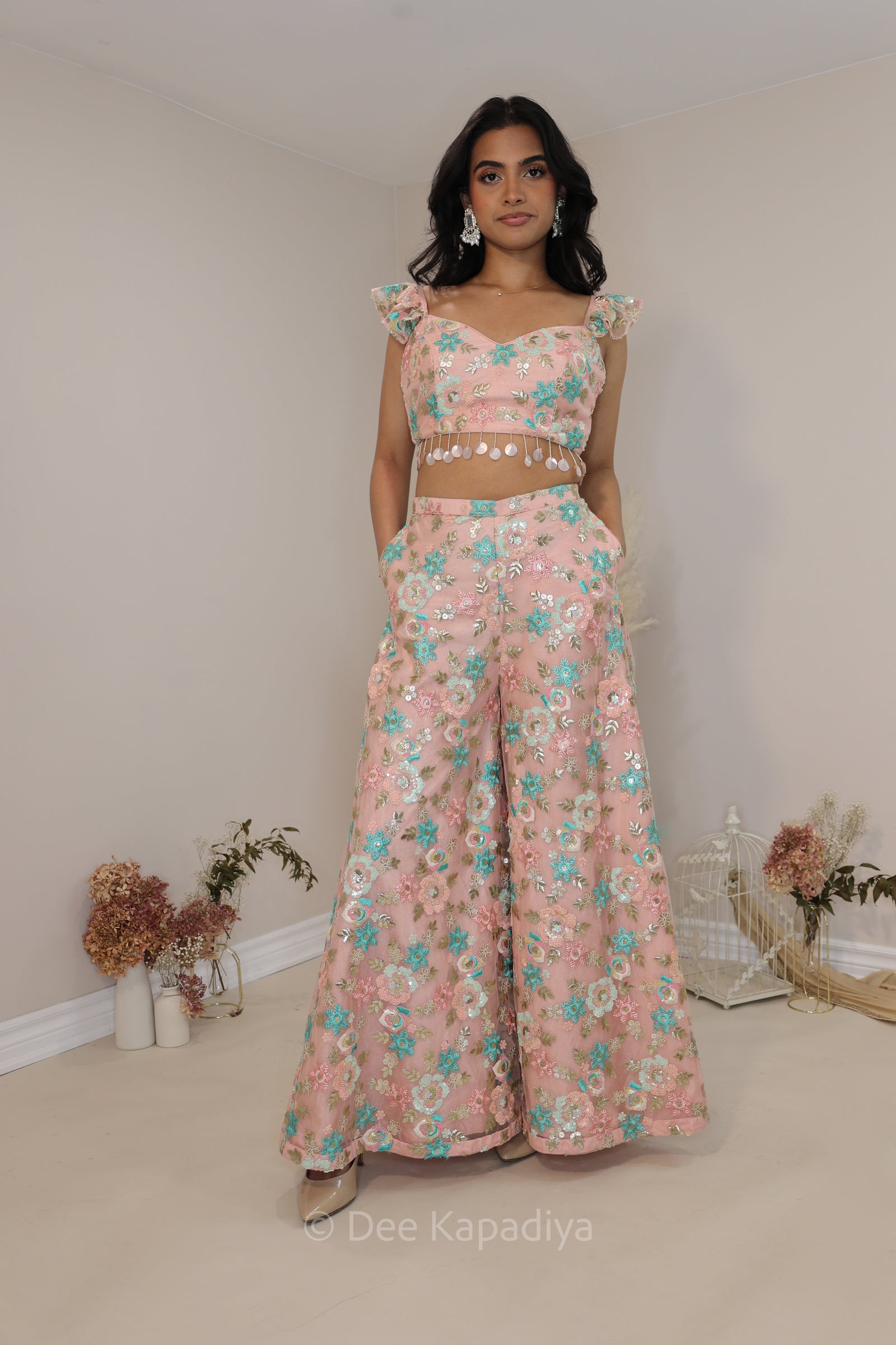 SAIRA PALAZZO SET IN PEACH