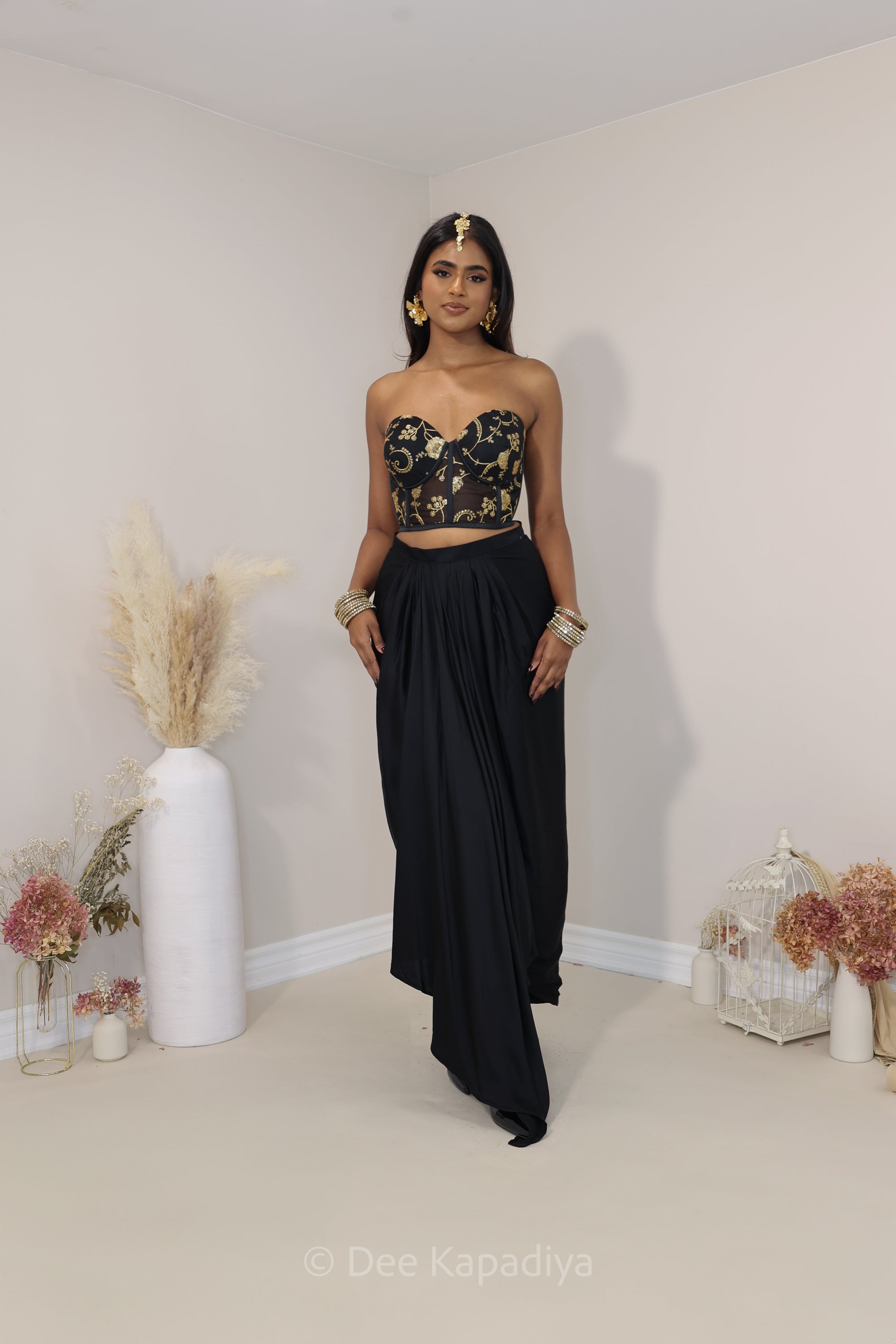 Classic black and gold draped skirt loved by all desi girl, chic and sexy 