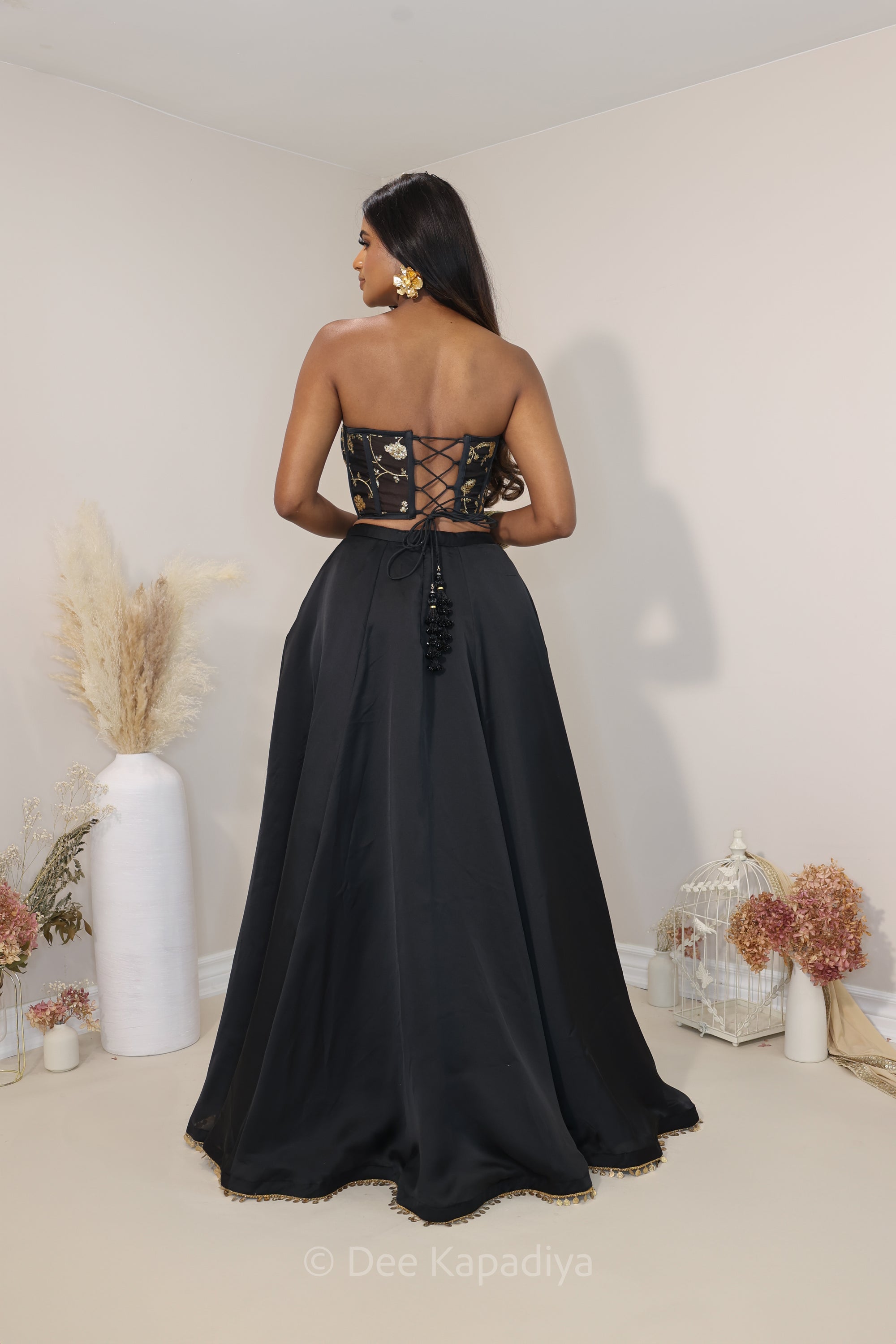 Classic black and gold lehenga loved by all desi girl, perfect for dancing and twirling with slit and pockets