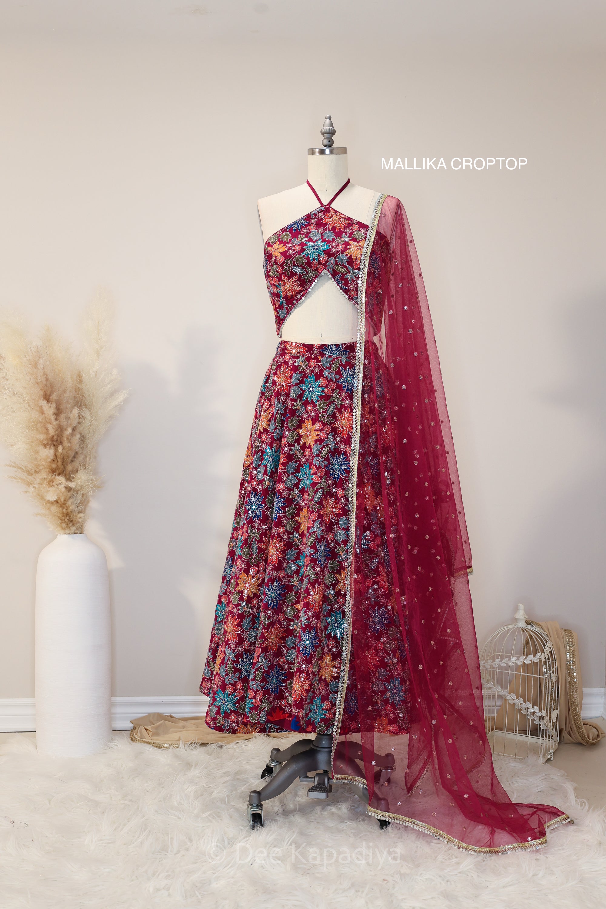 HENNA CROPPED LEHENGA SET MALLIKA CT-RED-FRONT