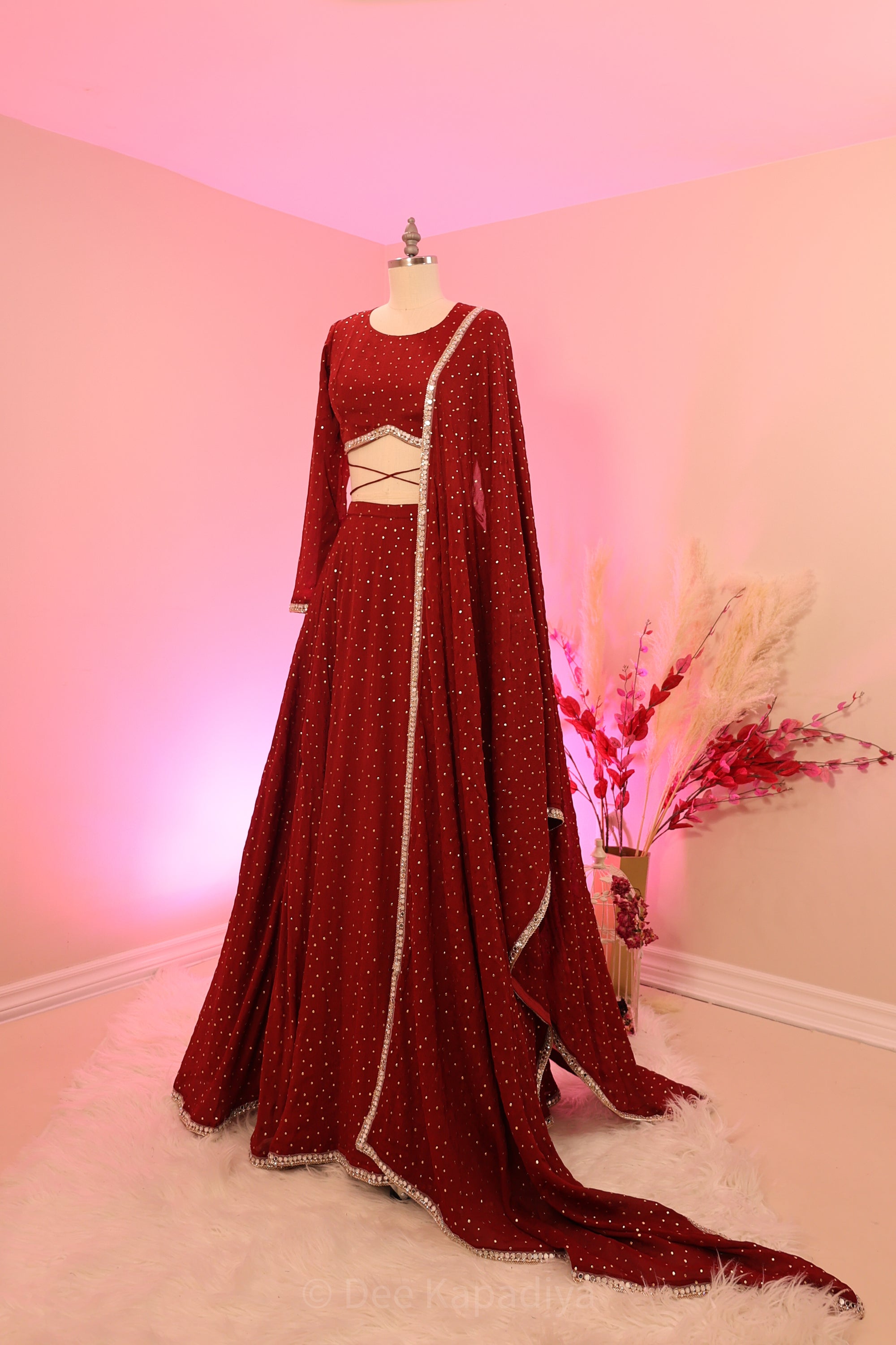 HONEYMOON LEHENGA SET in the most gorgeous deep maroon colour for that perfect classic and elegant look