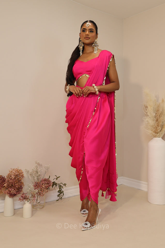 Dhoti saree in classic black and gold, for your pre wedding events or welcome dinner black tie event