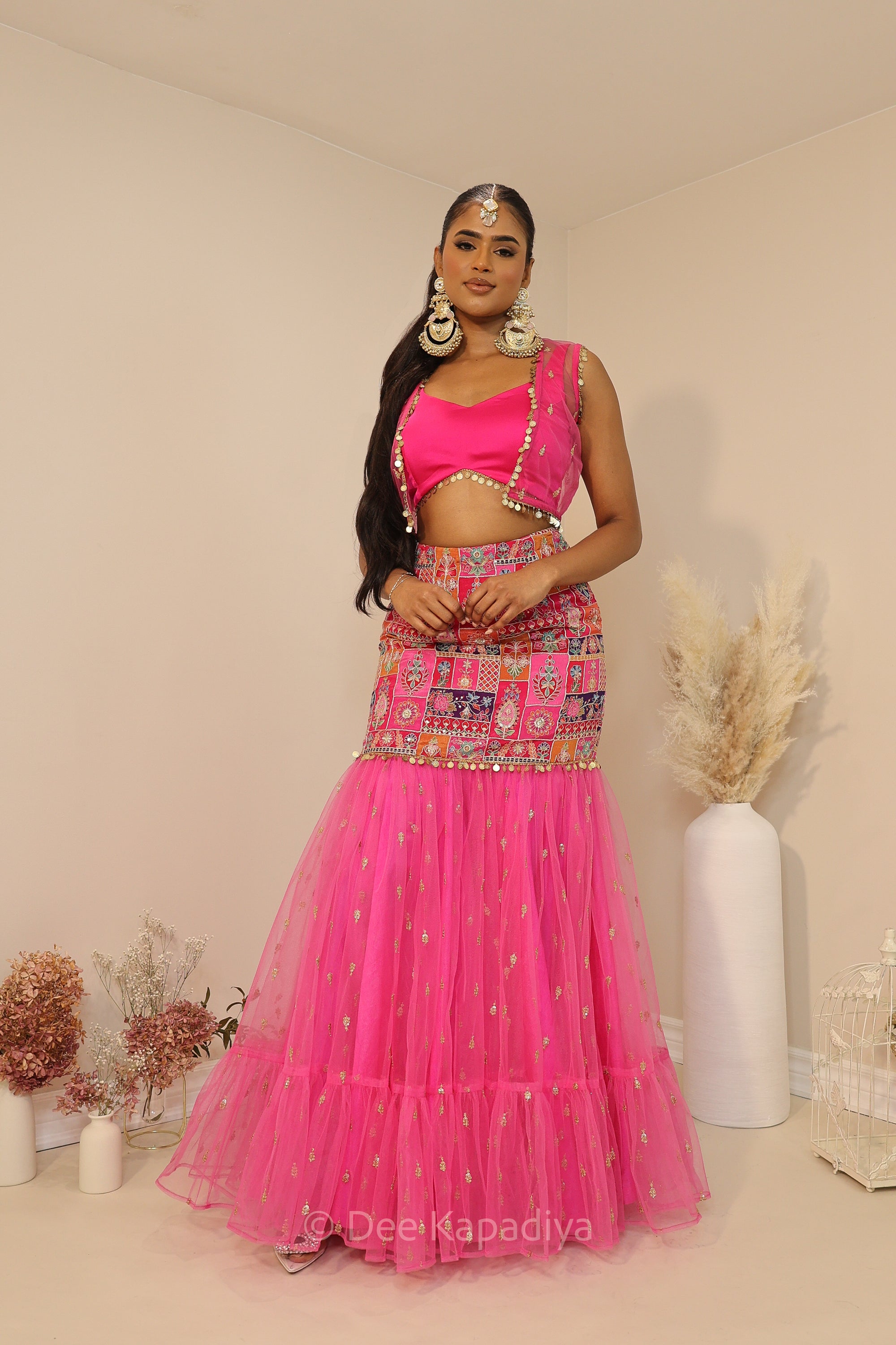 Simran from DDLJ, Hot pink corset mermaid lehenga set perfect for mehendi, sangeet, fiesta, bridal shower or welcome dinner