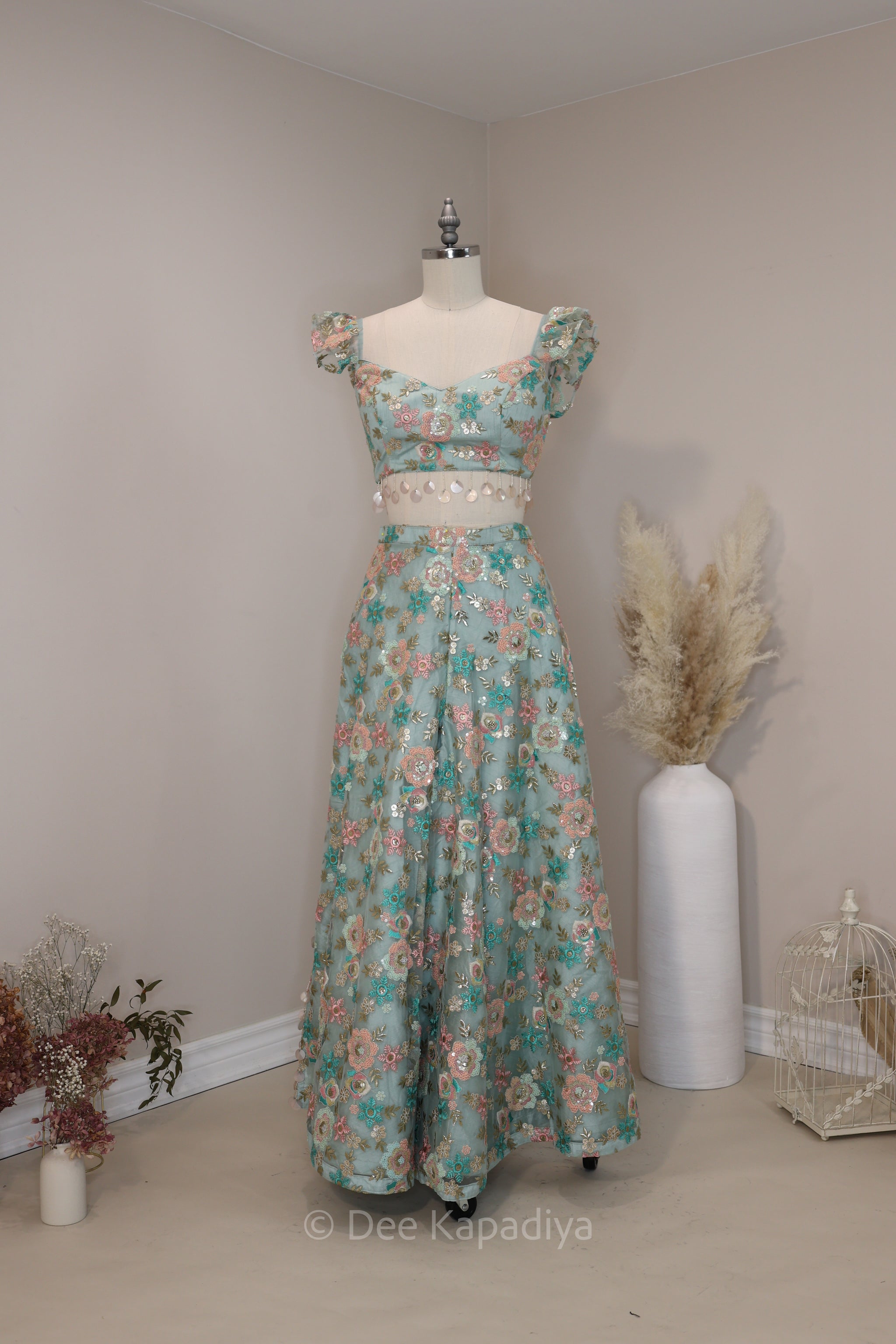 SAIRA PALAZZO SET IN SEA FOAM - Dee Kapadiya SAIRA PALAZZO SET IN SEA FOAM - Dee Kapadiya