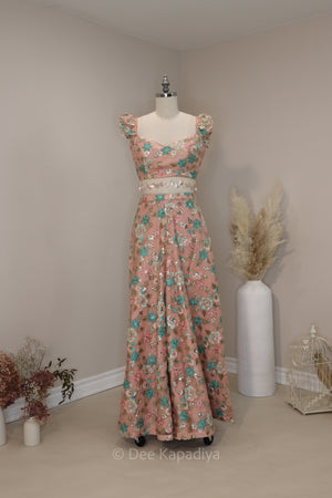 SAIRA Palazzo set in peach fuzz perfect for mehendi, wedding or pool party as a guest