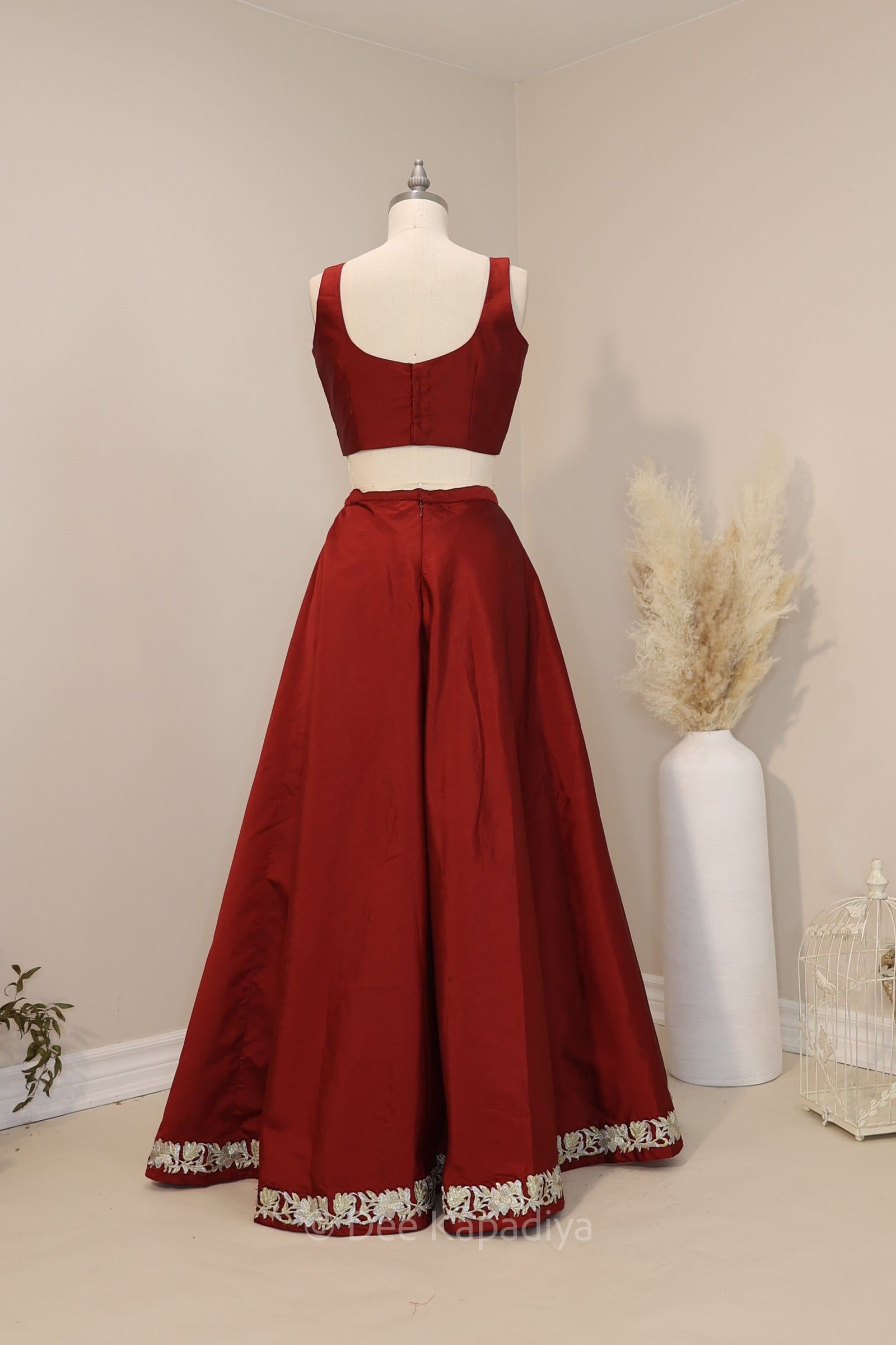 DUA BURGUNDY LEHENGA SET - perfect for wedding guest in classic style and versatile lehenga. Designer wear, trendy designs.