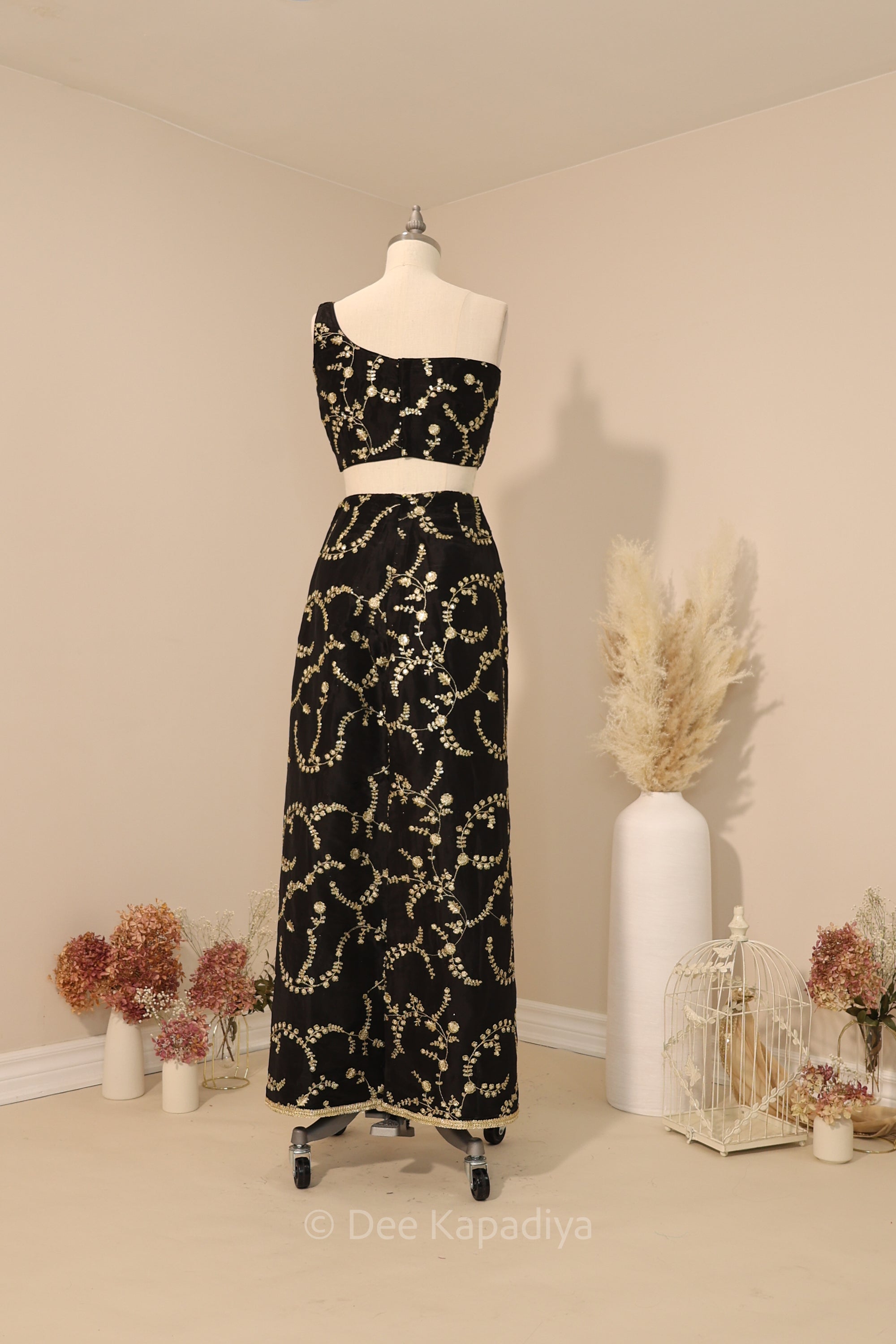 Zari floral embroidery black palazzo sets. Get the sparkle on this season! PERFECT FOR GUEST AT A WEDDING.