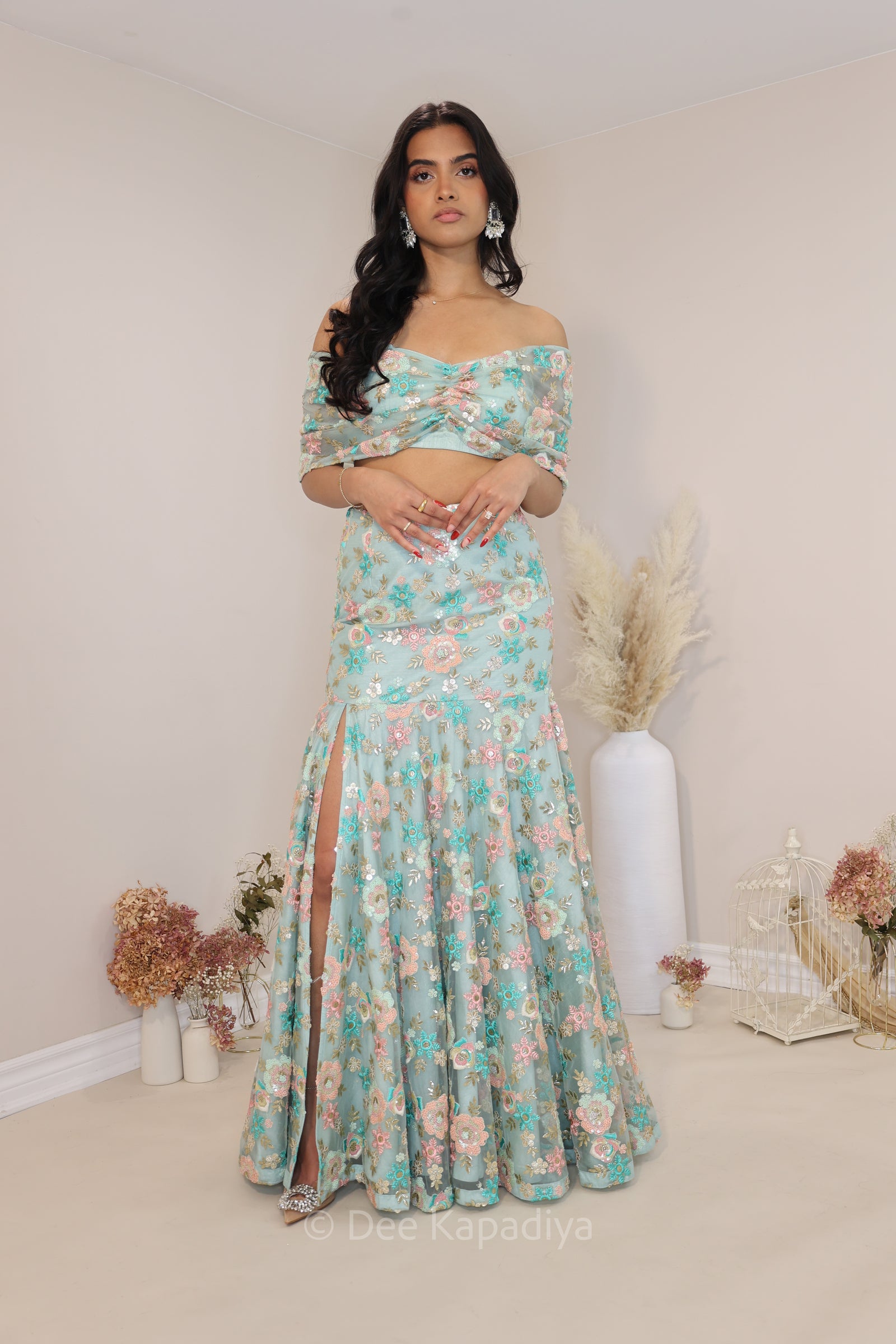 Ayesha from Dil dhadakne Do, soft tone peach fuzz colour mermaid lehenga set for sangeet, welcome dinner and wedding reception