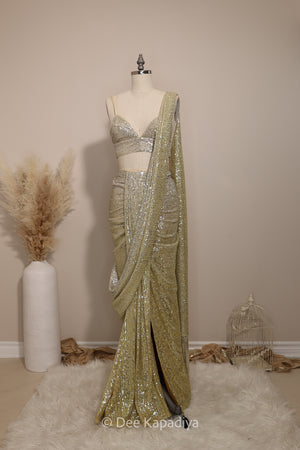 POWER MOVE RUCHED SAREE SET with LEWK BRALETTE