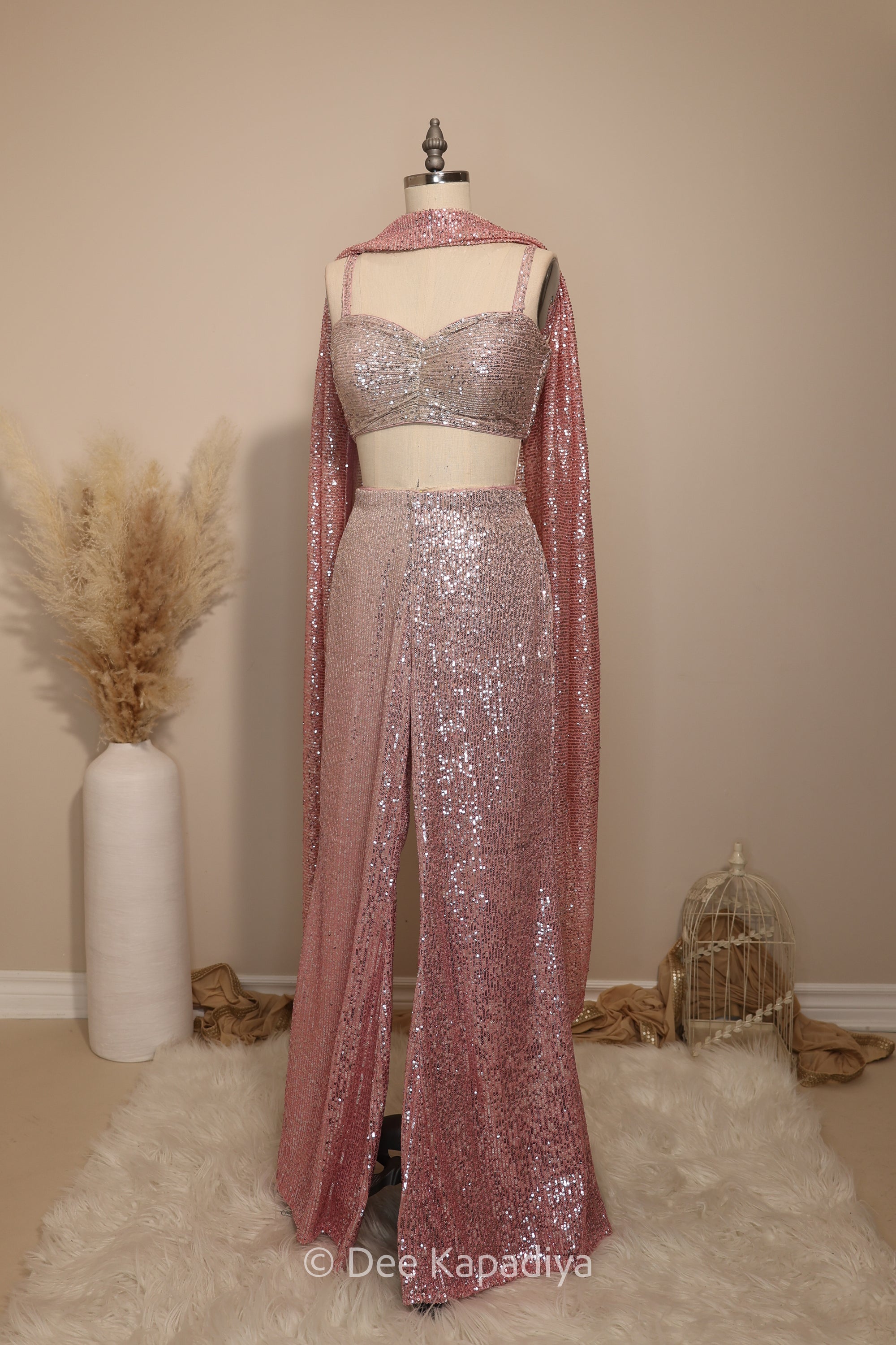 ombre sequin modern indian wear, indowestern, mermaid lehenga, bellow bottom, ruched readytowear saree, in butter yellow, bubblegum pink, celestial blue and quartz grey, cocktail, afterparty, red carpet, wedding reception guest
