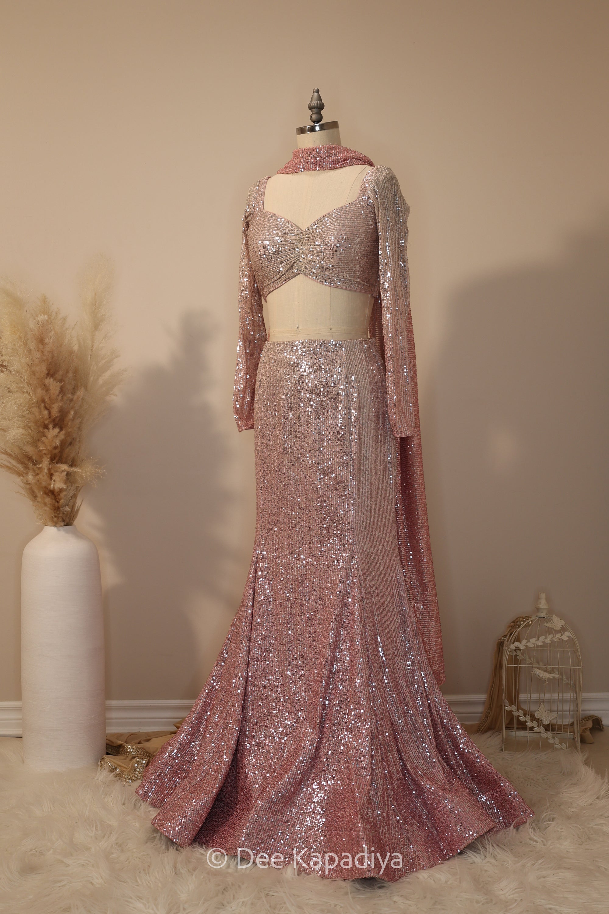 ombre sequin modern indian wear, indowestern, mermaid lehenga, bellow bottom, ruched readytowear saree, in butter yellow, bubblegum pink, celestial blue and quartz grey, cocktail, afterparty, red carpet, wedding reception guest