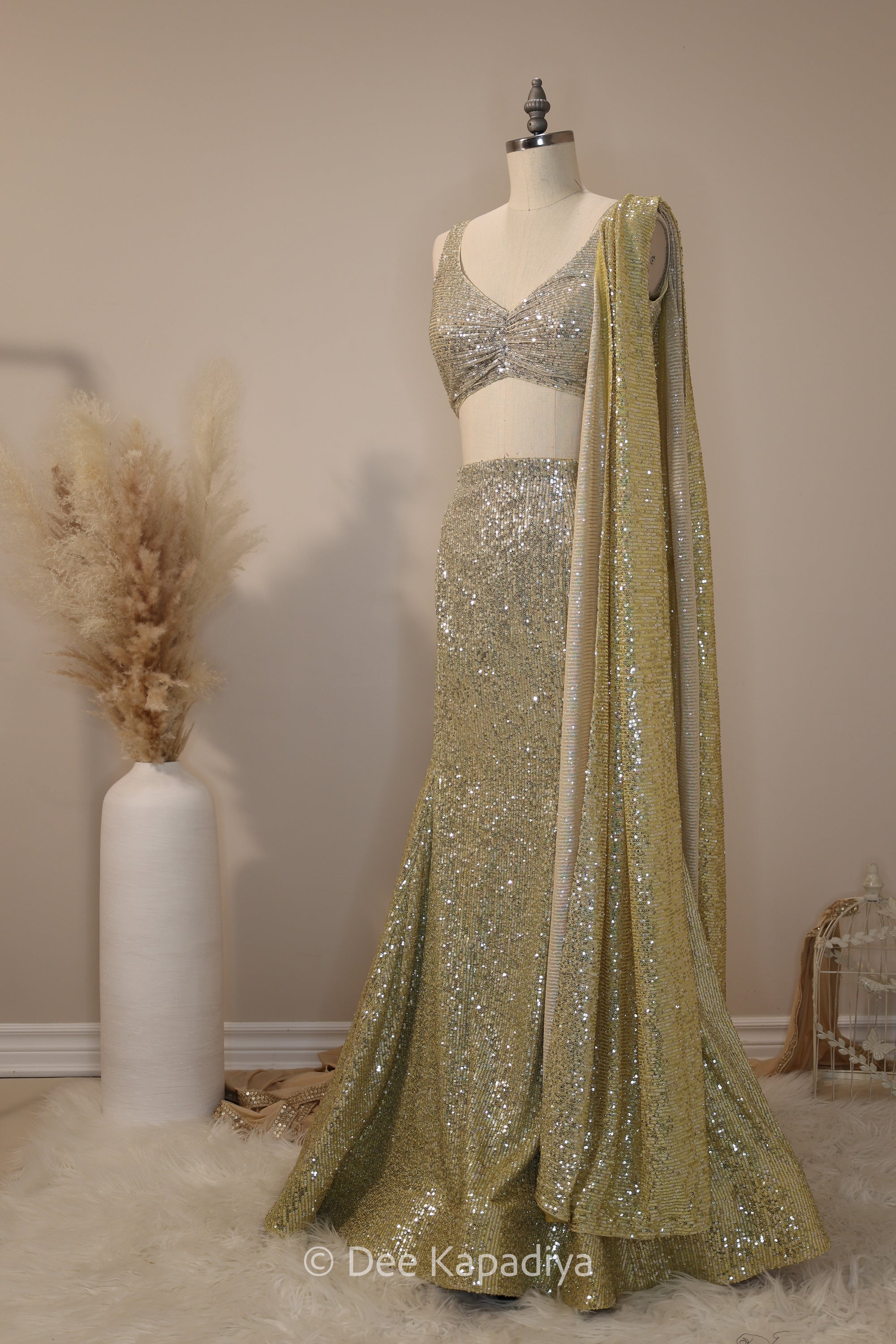 ombre sequin modern indian wear, indowestern, mermaid lehenga, bellow bottom, ruched readytowear saree, in butter yellow, bubblegum pink, celestial blue and quartz grey, cocktail, afterparty, red carpet, wedding reception guest