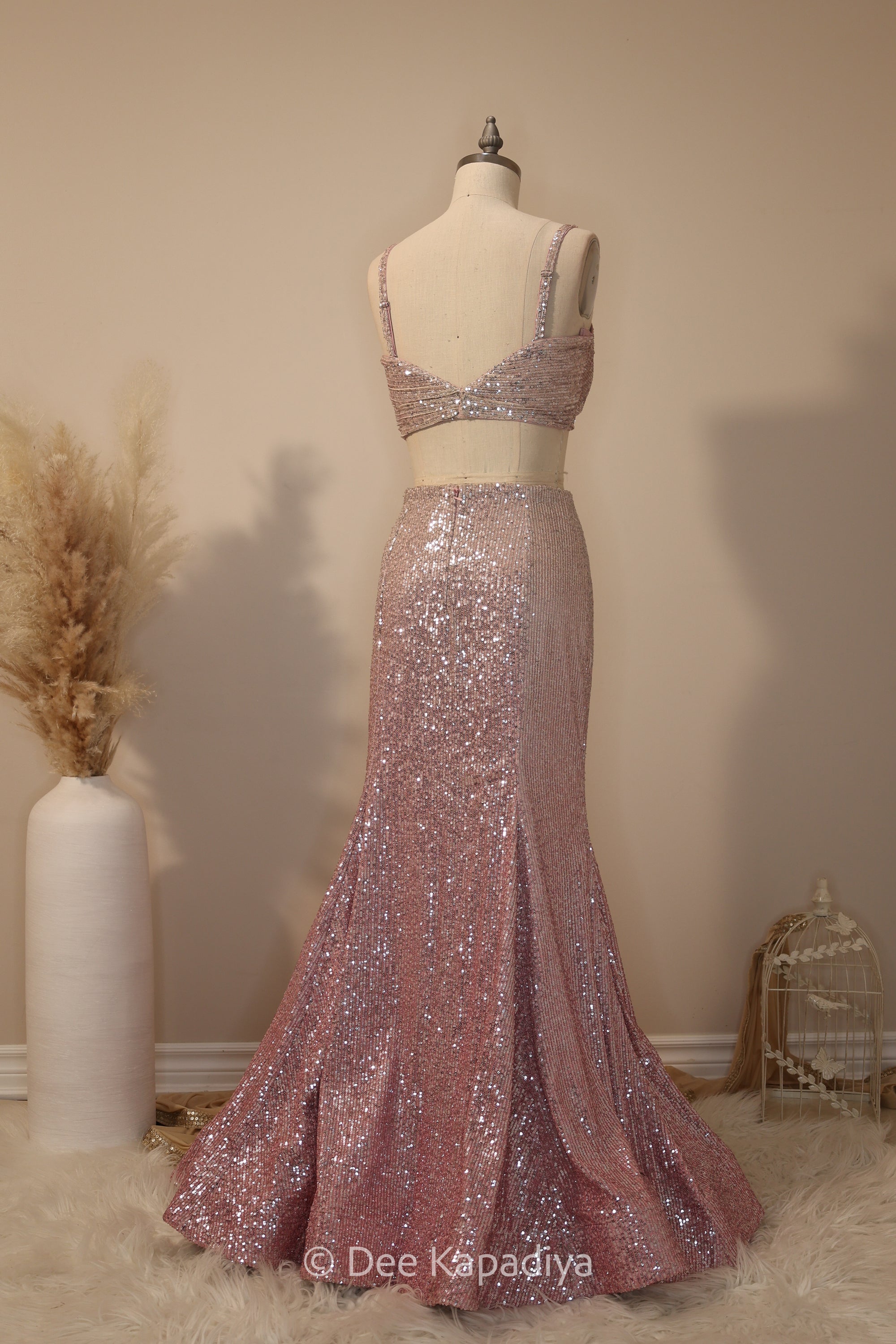 ombre sequin modern indian wear, indowestern, mermaid lehenga, bellow bottom, ruched readytowear saree, in butter yellow, bubblegum pink, celestial blue and quartz grey, cocktail, afterparty, red carpet, wedding reception guest