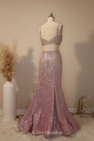 ombre sequin modern indian wear, indowestern, mermaid lehenga, bellow bottom, ruched readytowear saree, in butter yellow, bubblegum pink, celestial blue and quartz grey, cocktail, afterparty, red carpet, wedding reception guest