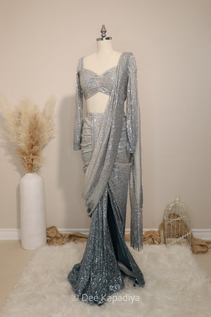 POWER MOVE RUCHED SAREE SET with FLEX CROPTOP