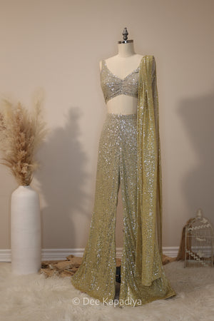 ombre sequin modern indian wear, indowestern, mermaid lehenga, bellow bottom, ruched readytowear saree, in butter yellow, bubblegum pink, celestial blue and quartz grey, cocktail, afterparty, red carpet, wedding reception guest
