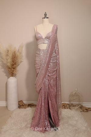 POWER MOVE RUCHED SAREE SET with LEWK BRALETTE