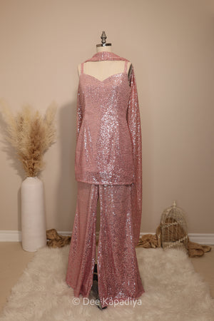 ombre sequin modern indian wear, indowestern, mermaid lehenga, bellow bottom, ruched readytowear saree, in butter yellow, bubblegum pink, celestial blue and quartz grey, cocktail, afterparty, red carpet, wedding reception guest
