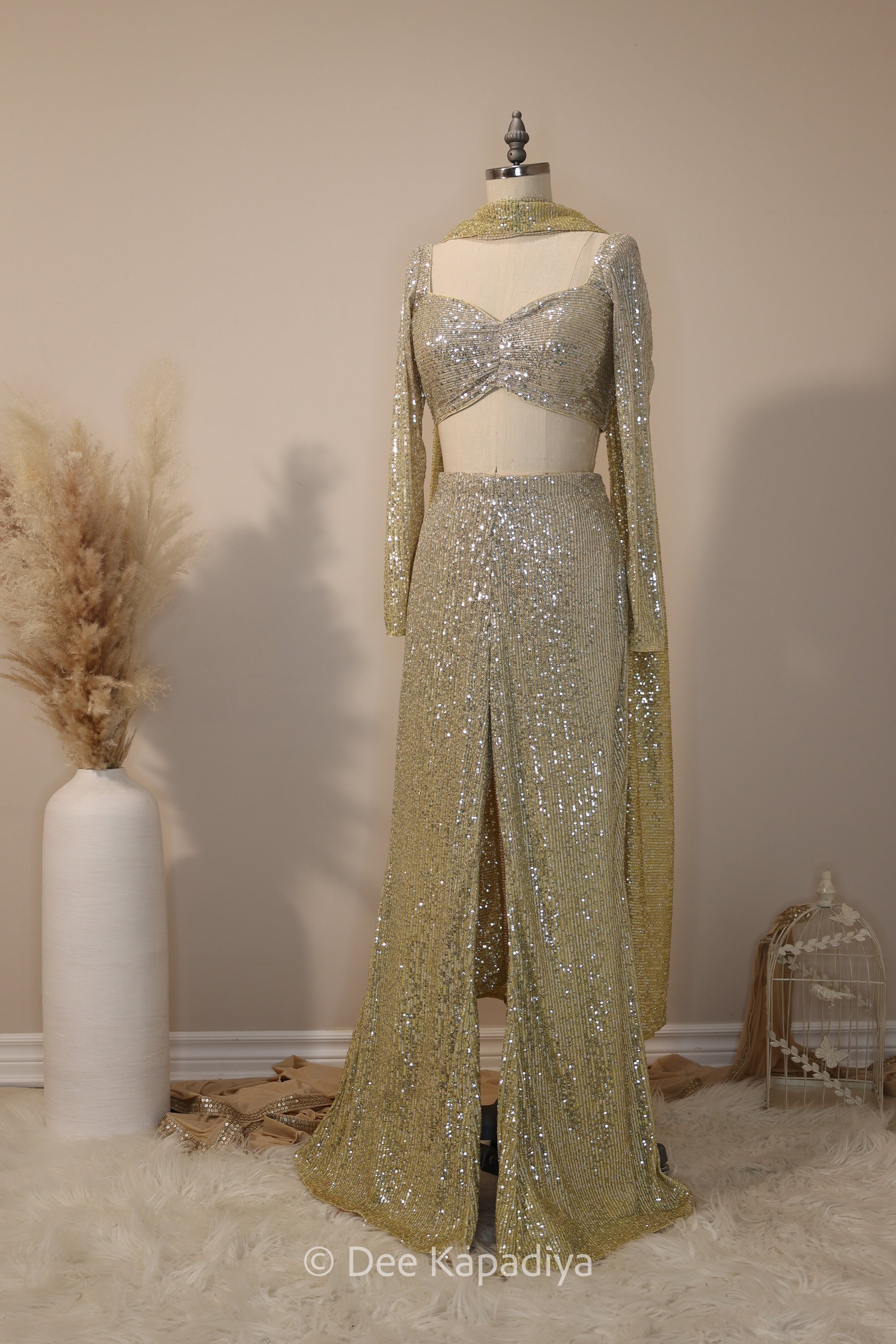 ombre sequin modern indian wear, indowestern, mermaid lehenga, bellow bottom, ruched readytowear saree, in butter yellow, bubblegum pink, celestial blue and quartz grey, cocktail, afterparty, red carpet, wedding reception guest