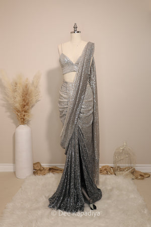 POWER MOVE RUCHED SAREE SET with LEWK BRALETTE