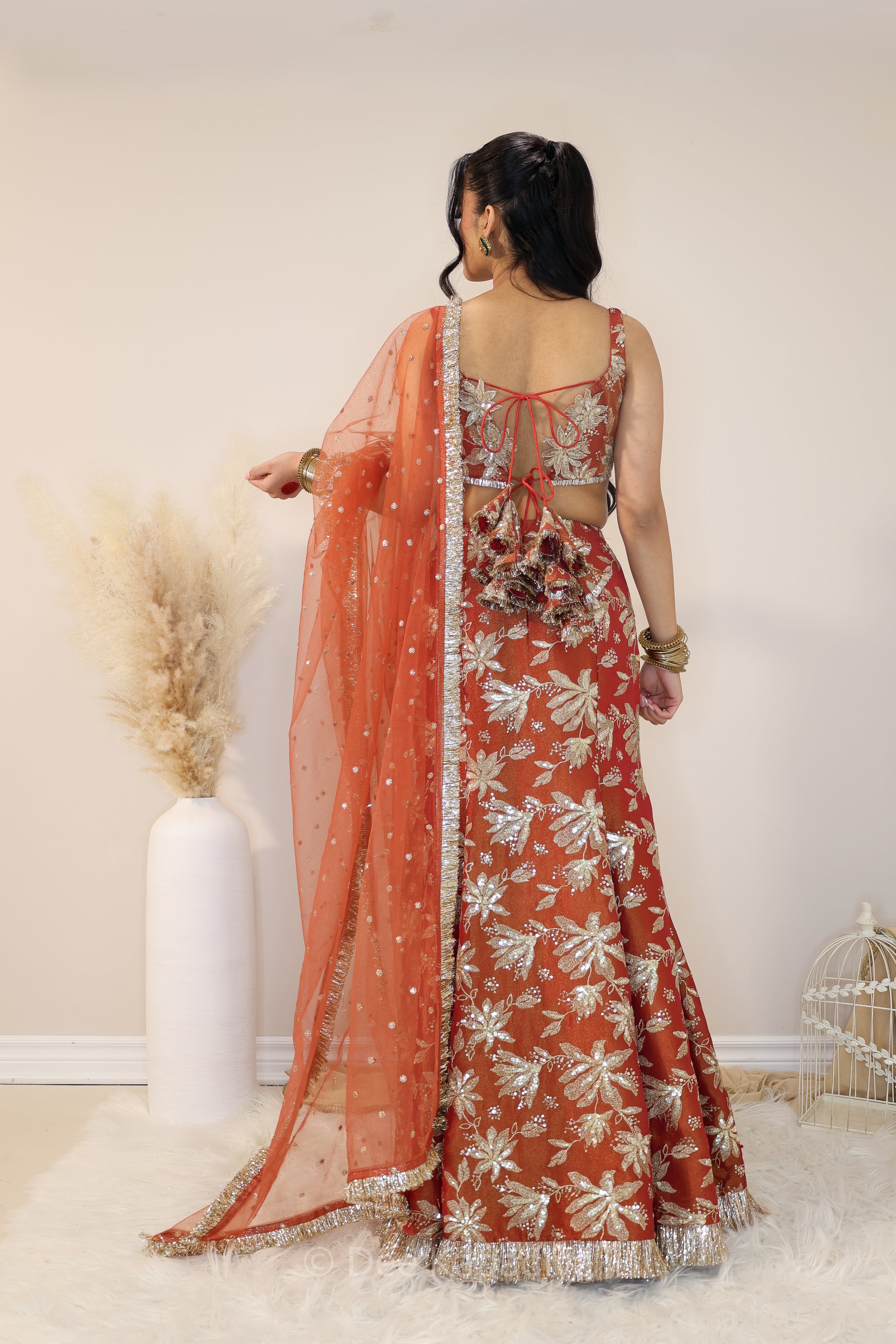 Jodha Croptop Vaani Lehenga in Sunkissed Rust pose 8