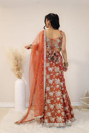 Jodha Croptop Vaani Lehenga in Sunkissed Rust pose 8
