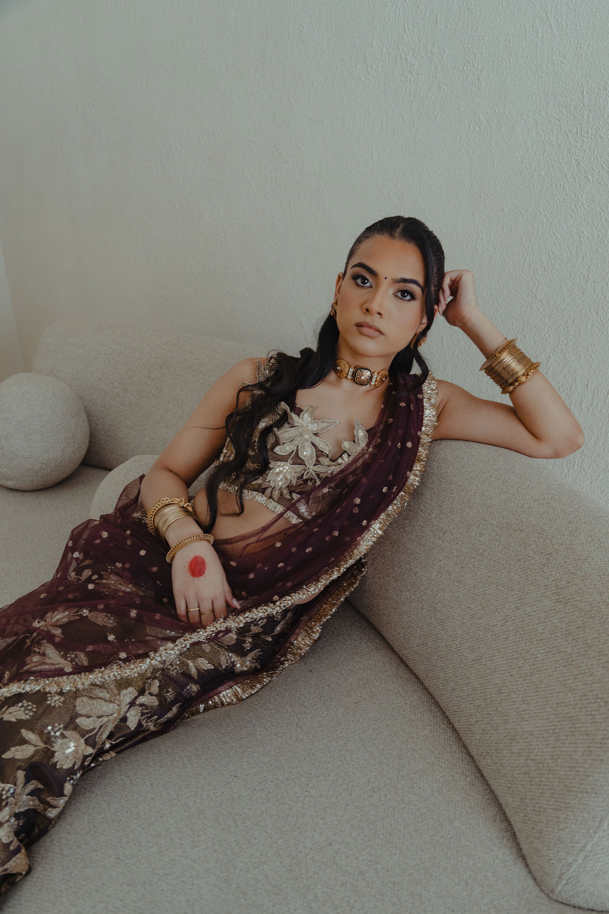 VAANI LEHENGA with Jodha ct lehenga set in espresso plum front campaign 