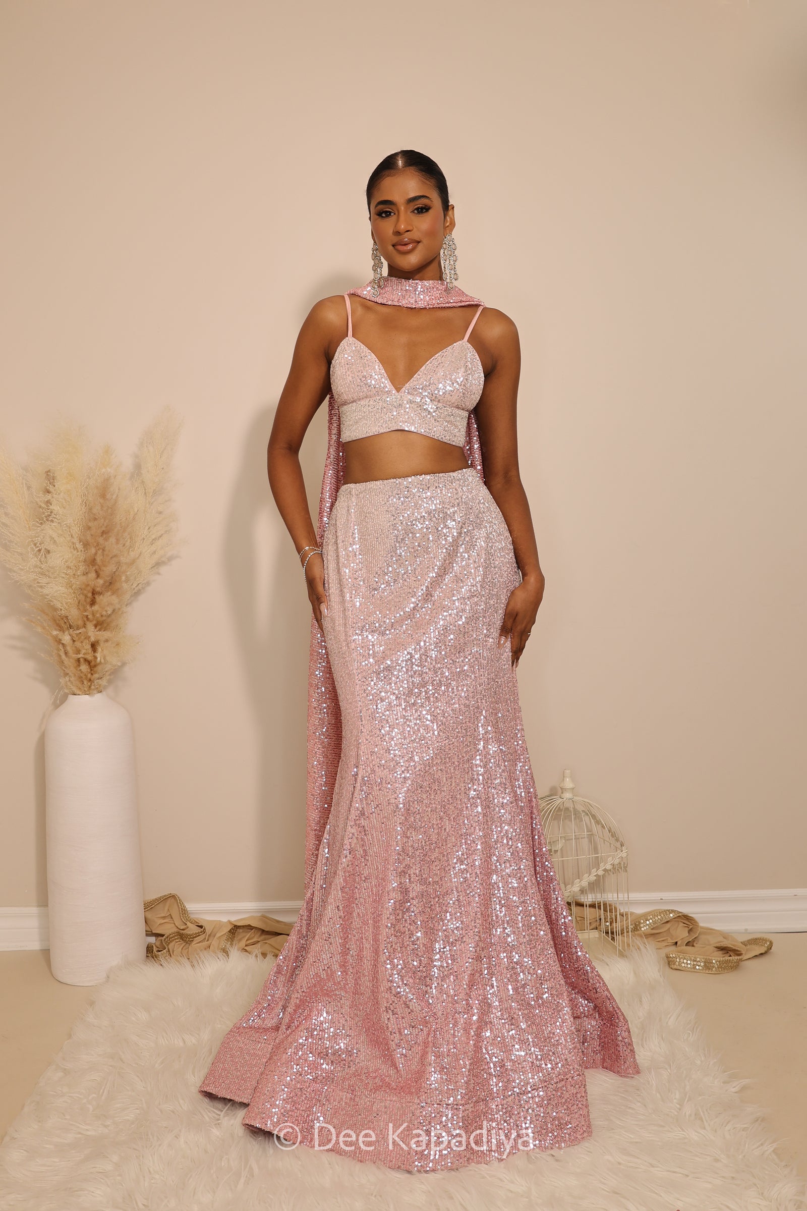 ombre sequin modern indian wear, indowestern, mermaid lehenga, bellow bottom, ruched readytowear saree, in butter yellow, bubblegum pink, celestial blue and quartz grey, cocktail, afterparty, red carpet, wedding reception guest