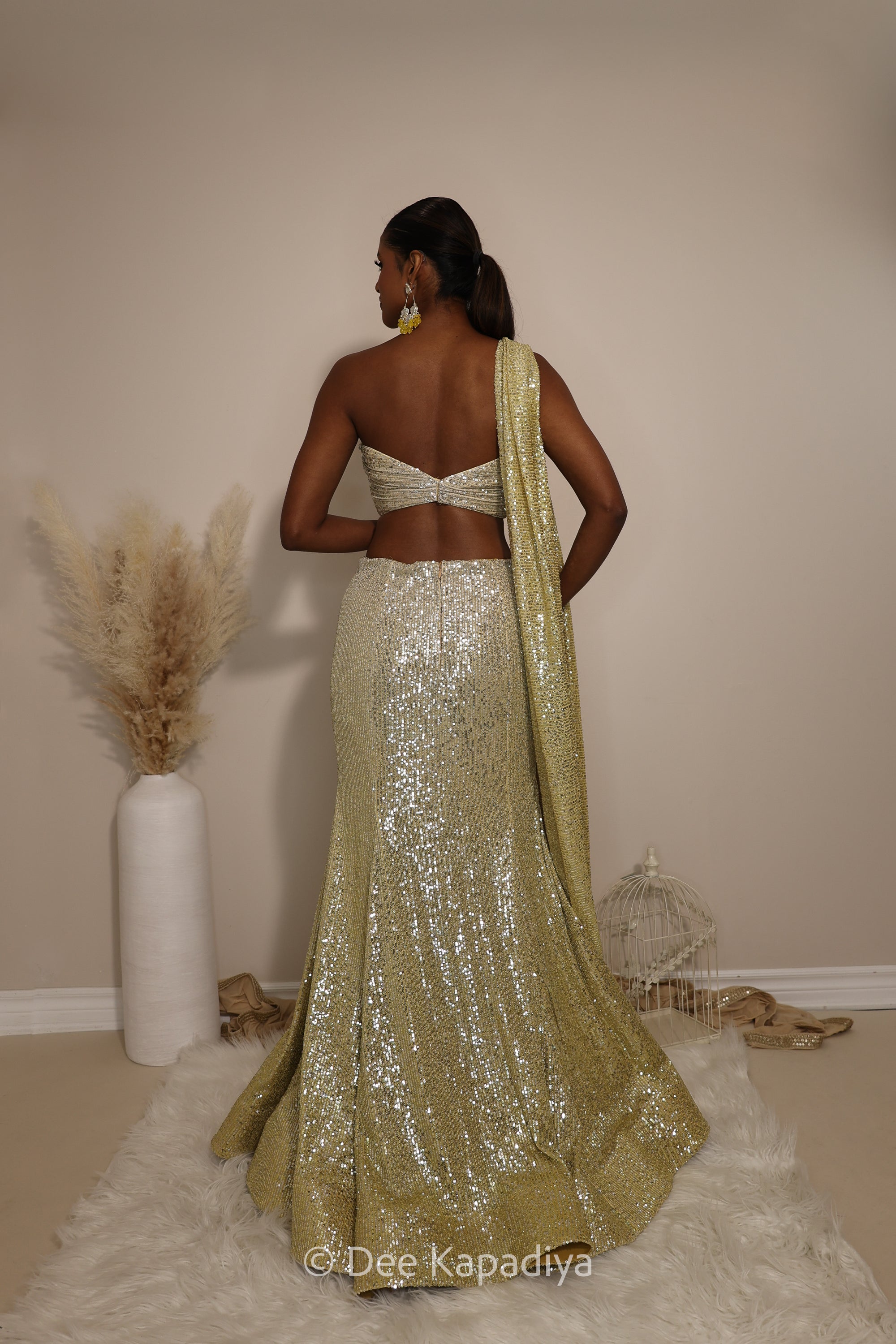 ombre sequin modern indian wear, indowestern, mermaid lehenga, bellow bottom, ruched readytowear saree, in butter yellow, bubblegum pink, celestial blue and quartz grey, cocktail, afterparty, red carpet, wedding reception guest