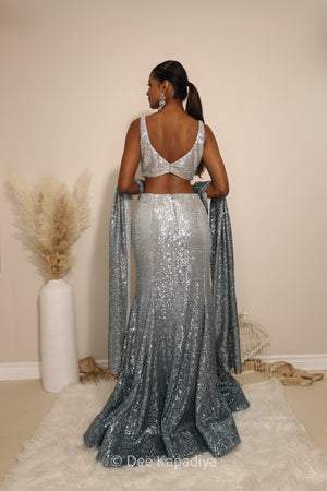 ready to wear mermaid lehenga set in ombre sequin in celestial with sleeveless blouse blue