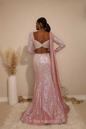 a whole lewk pink 4 back sequin ombre mermaid lehenga set