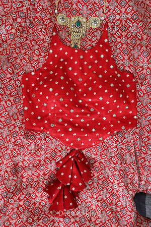 Close-up of real mirror and zari work on Bahaar Crop Top — bandhani gajji silk, Dee Kapadiya Rooted in Ajrakh Vol. I Sukoon