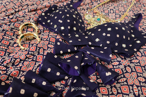 Close-up of real mirror and zari work on bandhani gajji silk Gehna Crop Top — Dee Kapadiya Rooted in Ajrakh Vol. I Sukoon