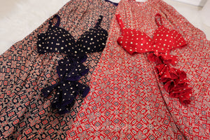 Close-up of real mirror and zari work on bandhani gajji silk Gehna Crop Top — Dee Kapadiya Rooted in Ajrakh Vol. I Sukoon