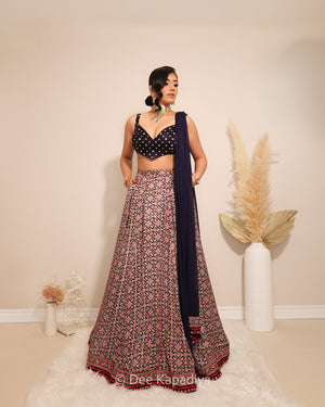 Deep side pockets on Gehna Lehenga in ajrakh print gajji silk — Dee Kapadiya Rooted in Ajrakh Vol. I Sukoon
