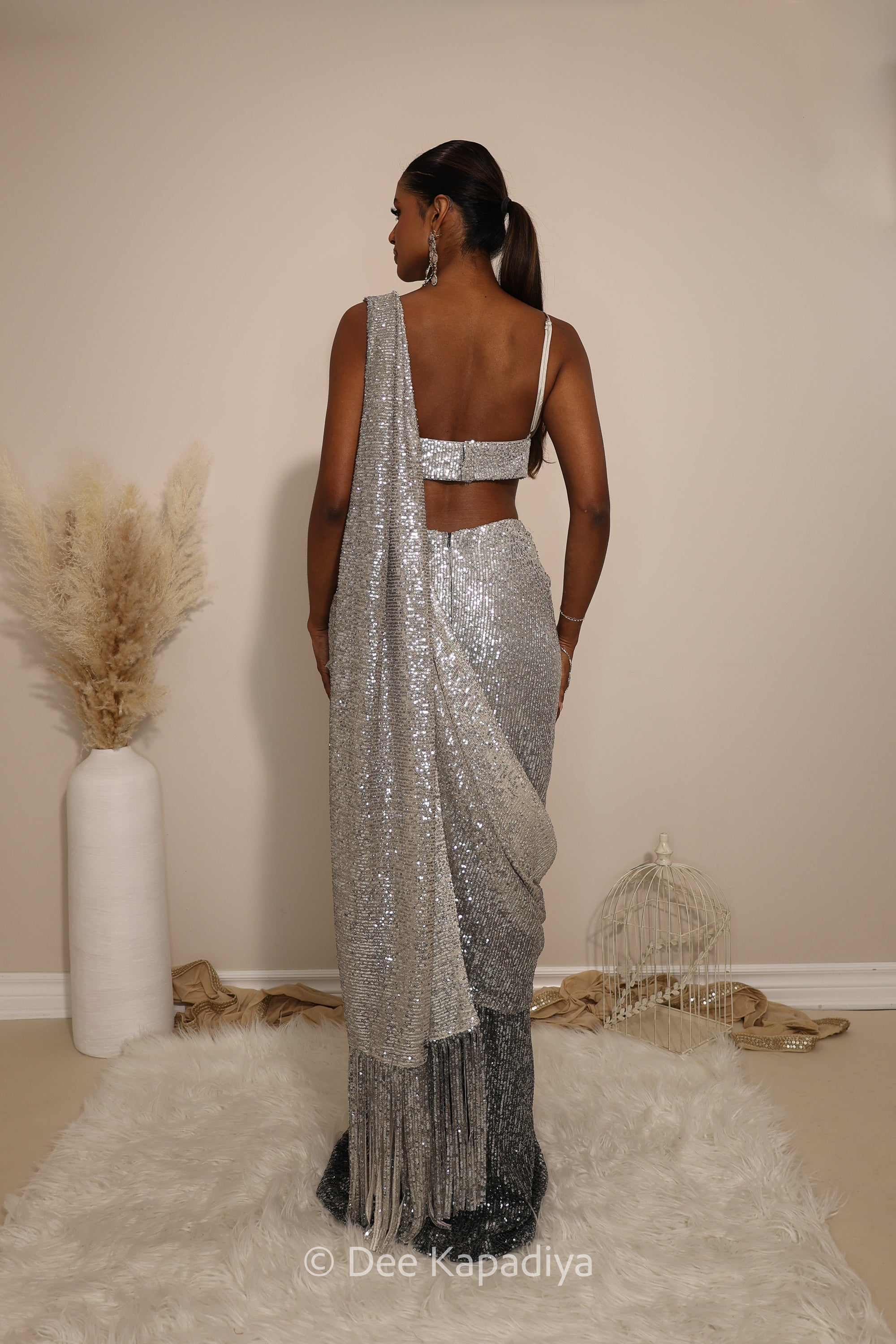 ombre sequin modern indian wear, indowestern, mermaid lehenga, bellow bottom, ruched readytowear saree, in butter yellow, bubblegum pink, celestial blue and quartz grey, cocktail, afterparty, red carpet, wedding reception guest