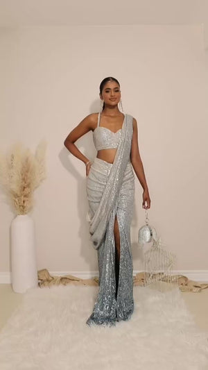 POWER MOVE RUCHED SAREE SET with POWER CROPTOP