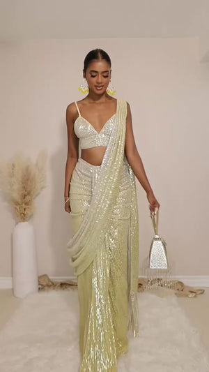 POWER MOVE RUCHED SAREE SET with LEWK BRALETTE
