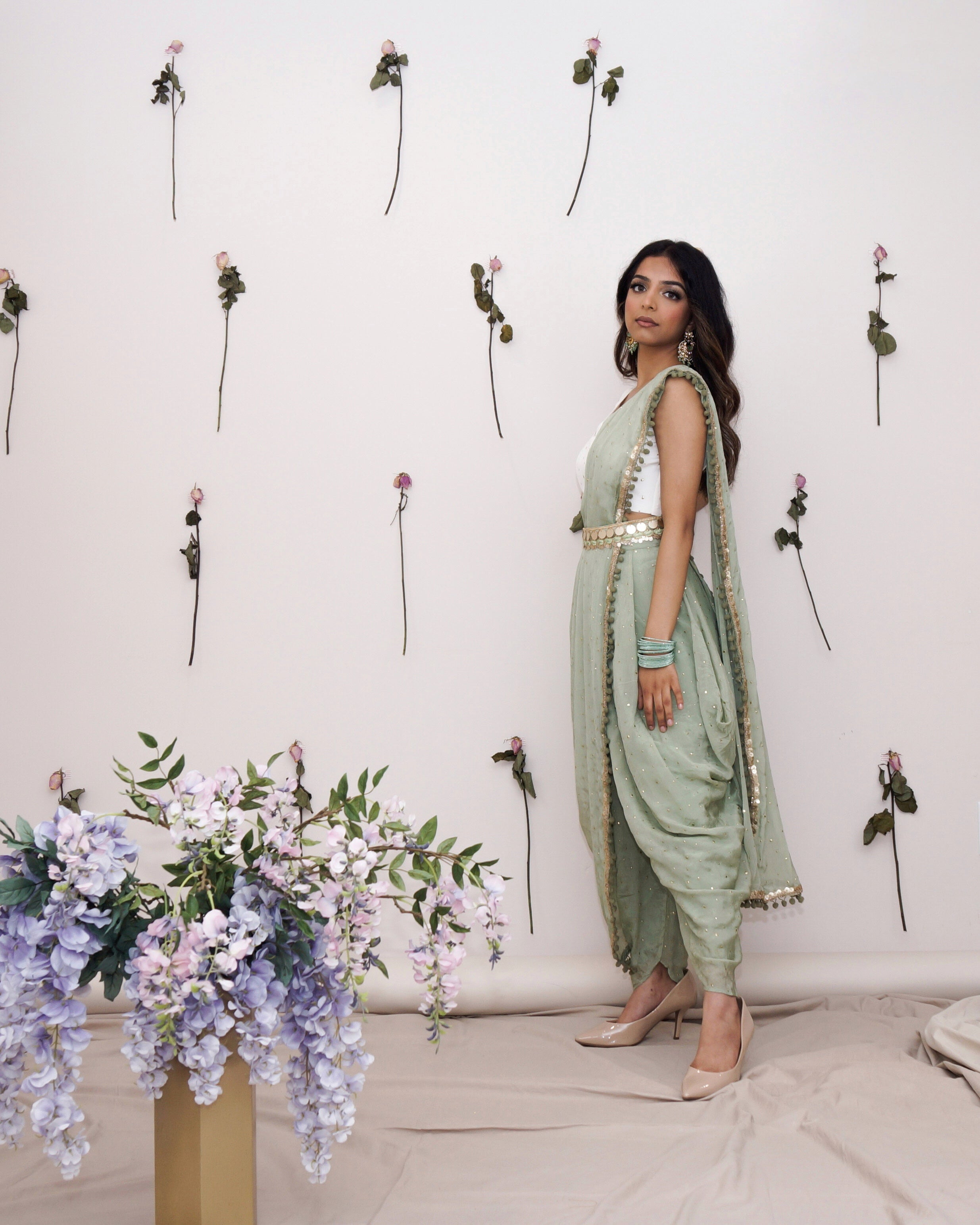 Green Dhoti Saree @Indian Couture