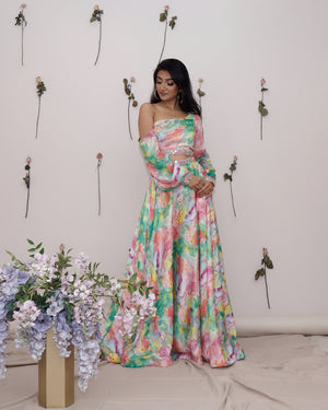 Fun, bright, multicolour sateen skirt lehenga