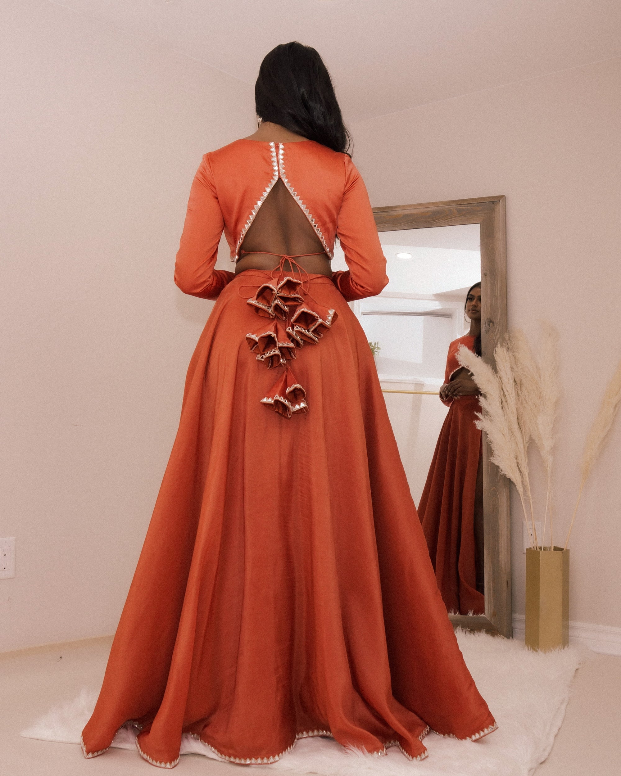 orange croptop blouse choli with mirror work abhla