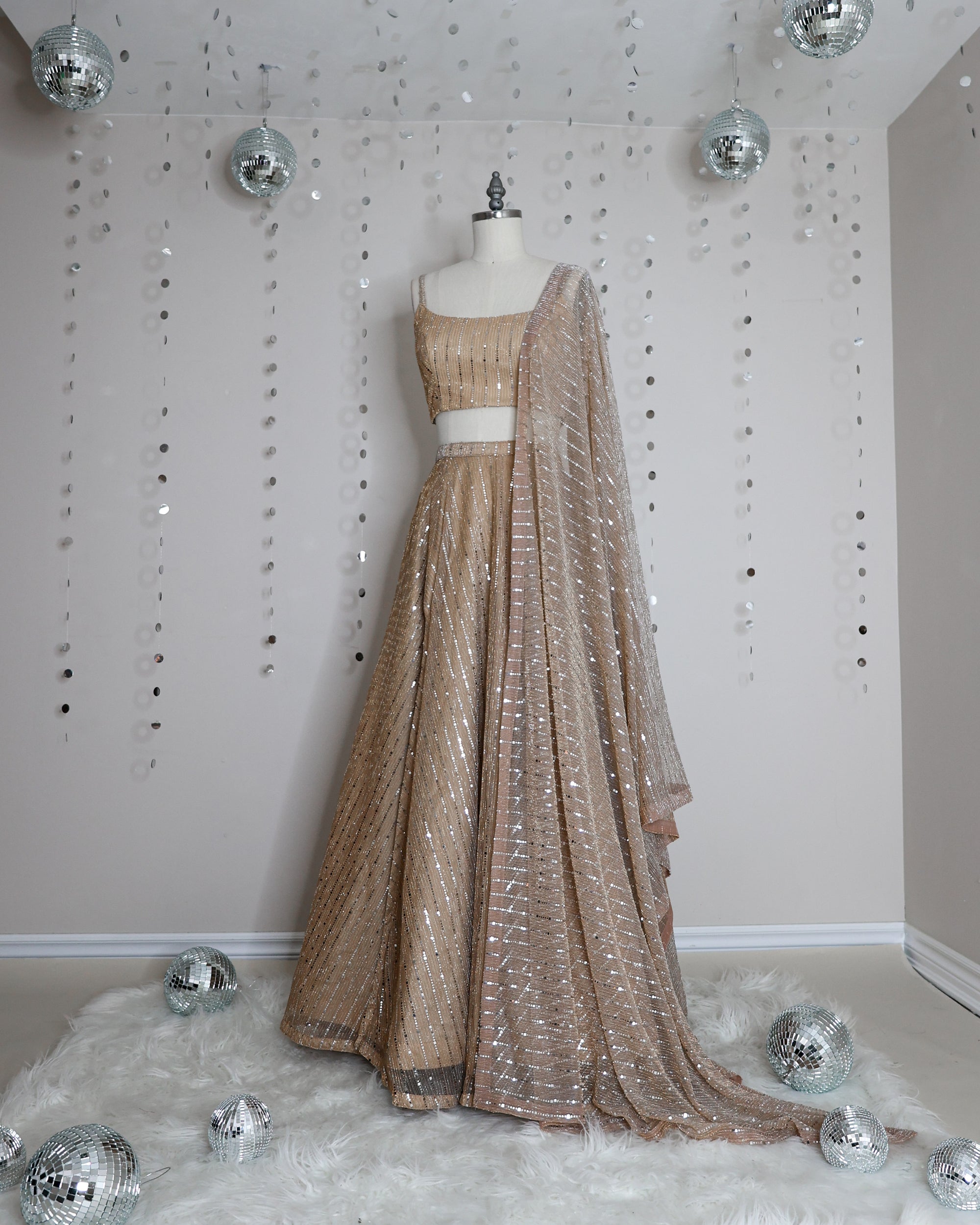 Rose Gold bling bustier style croptop lehenga blouse with adjustable straps