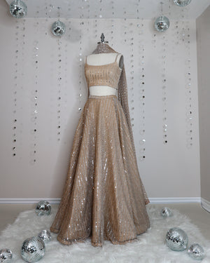 Rose Gold bling bustier style croptop lehenga blouse with adjustable straps