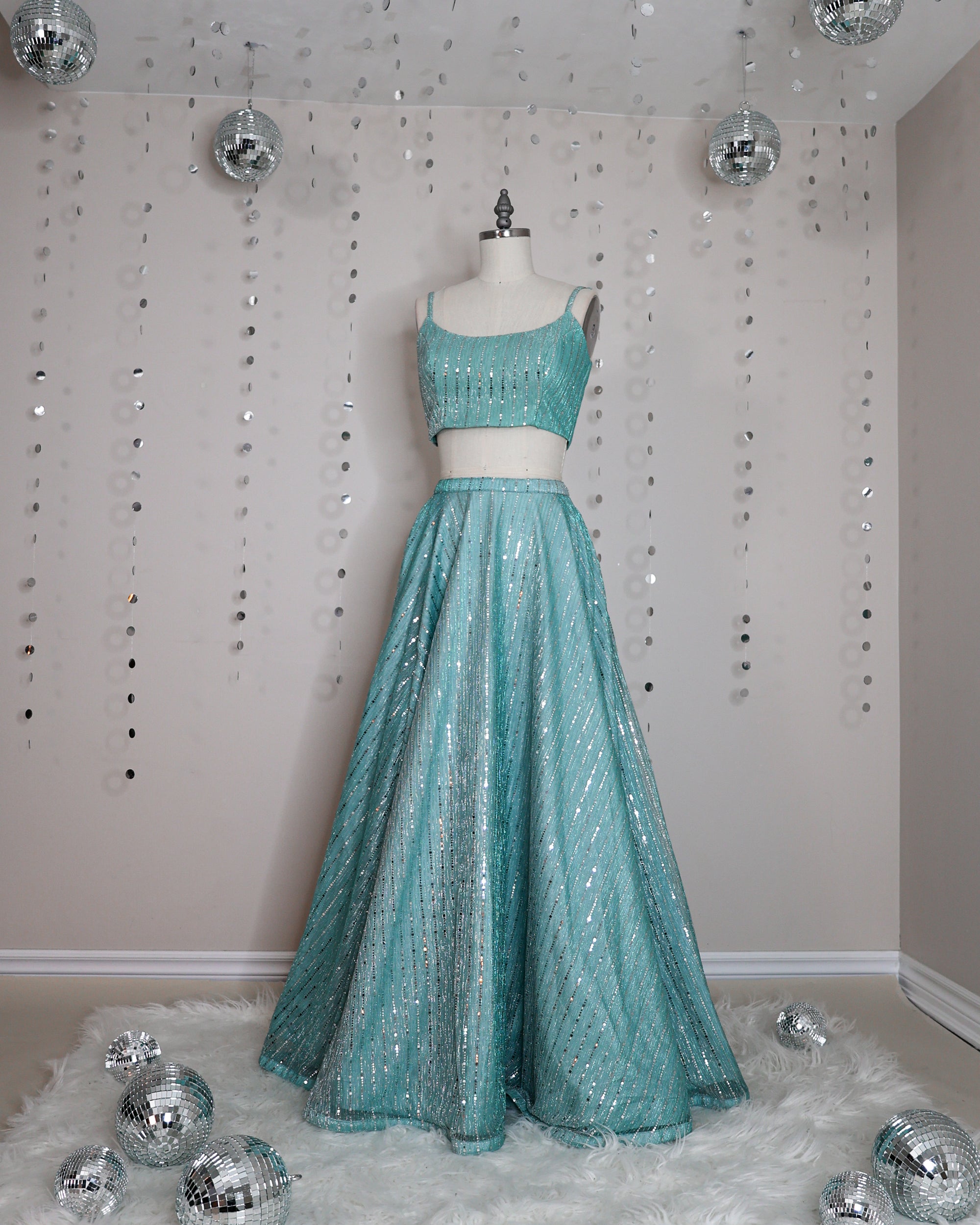 Aqua Blue bling bustier style croptop lehenga blouse with adjustable straps